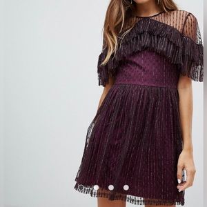Dolly & Delicious dotty tulle mesh mini prom dress in berry Size 2